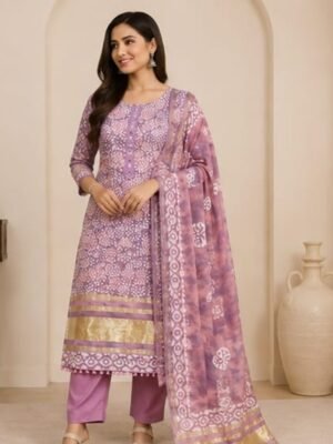 Elegant Mauve Batik Print Churidar Material Set