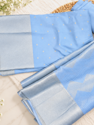 Exquisite Sky Blue Fancy Banarasi Unstitched Salwar Suit Material Set