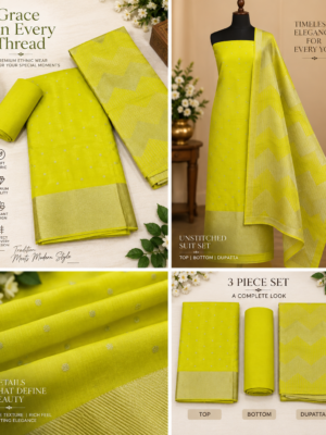 Exquisite Fancy Banarasi Unstitched Lime Green Salwar Suit Material Set