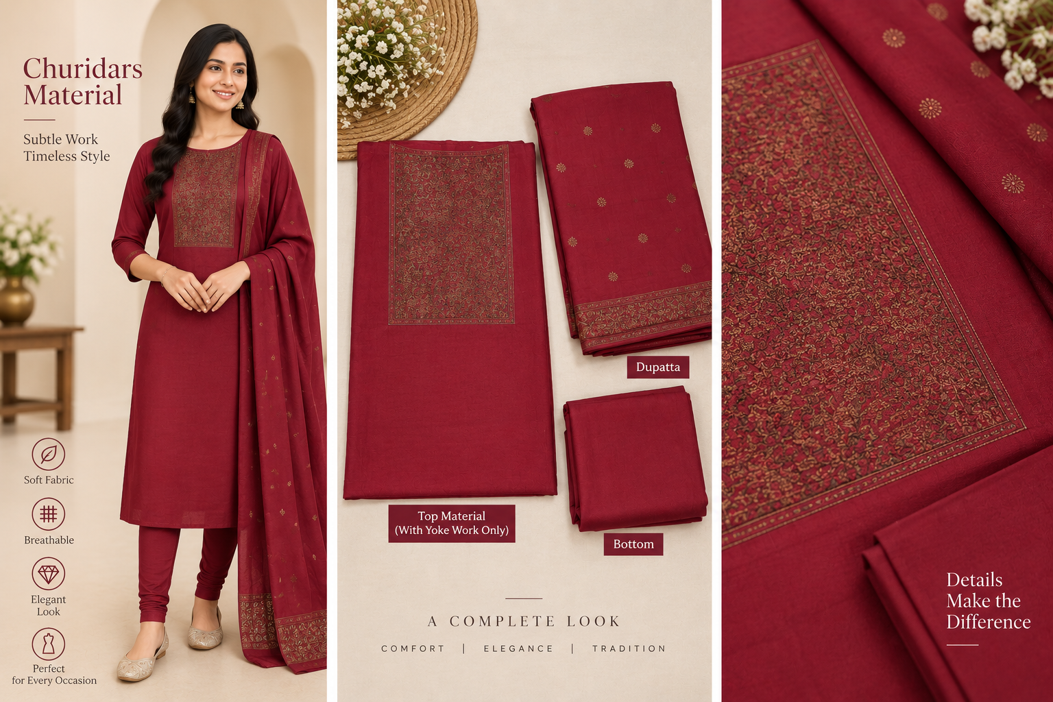 Premium Maroon Banarasi Unstitched Salwar Suit Set
