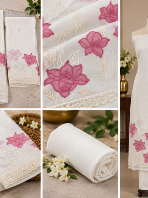 Premium Unstitched Off-White Modal Chanderi Salwar Suit Set