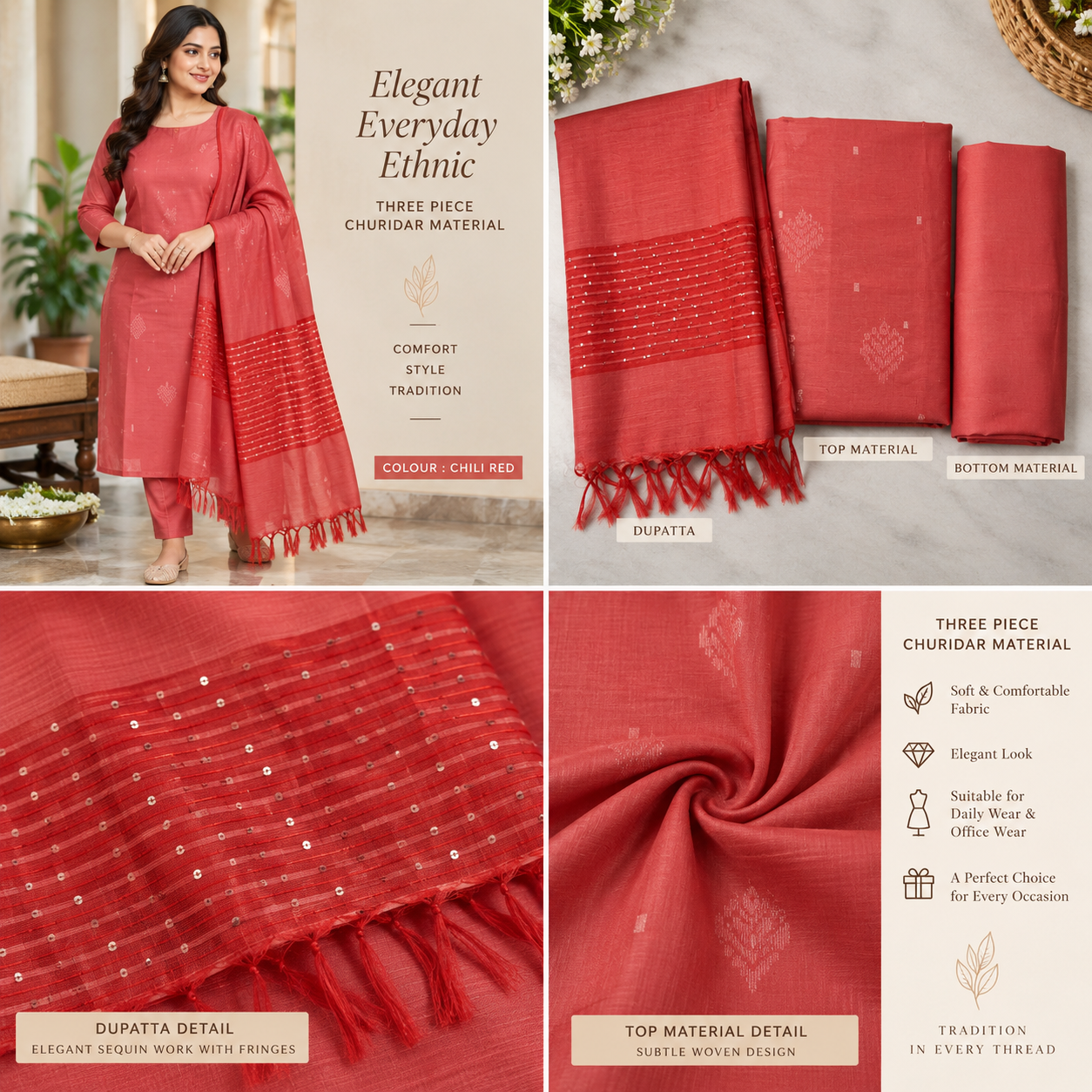 Elegant Navy Blue Semi Tussar Unstitched Salwar Suit Material Set - Image 2