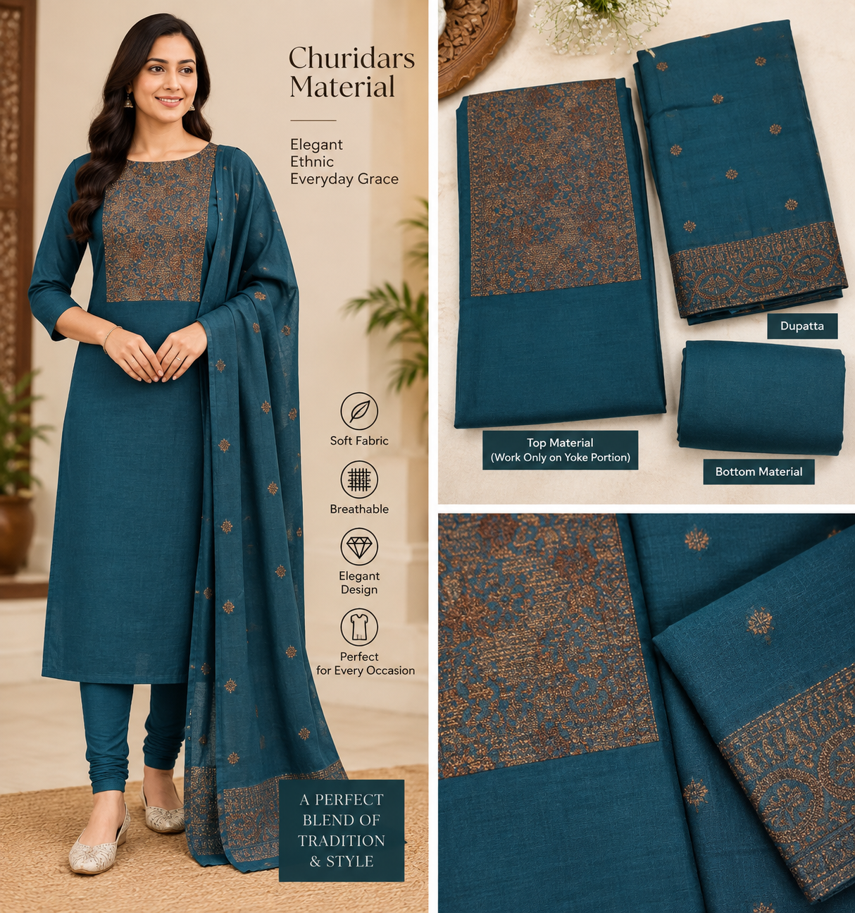 Premium Teal Blue Banarasi Unstitched Salwar Suit Set