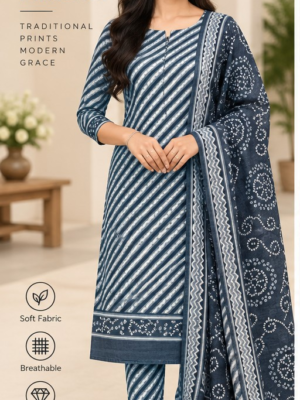 Premium Grey Cotton Unstitched Salwar Suit Set