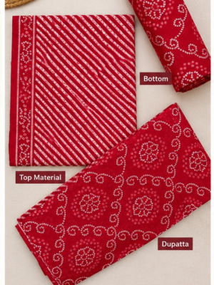 Premium Red Cotton Unstitched Salwar Suit Set