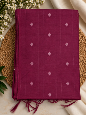 Premium Magenta Wine Semi Tussar Silk Saree with Geometric Buttas