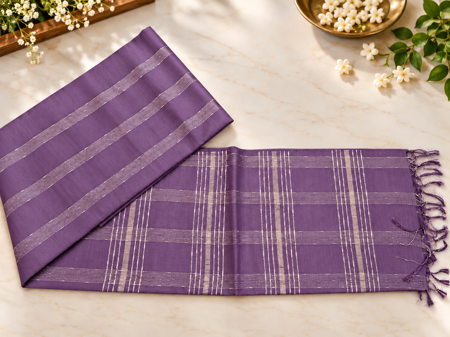 Premium Lavender Purple Semi Tussar Silk Saree