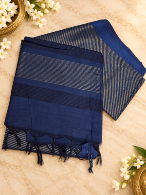 Premium Bhagalpur Dark Navy Blue Semi Tussar Silk Saree