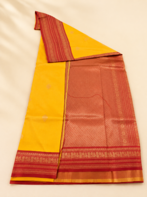 Premium Traditional Golden Yellow Semi Silk Saree with Crimson Red Border