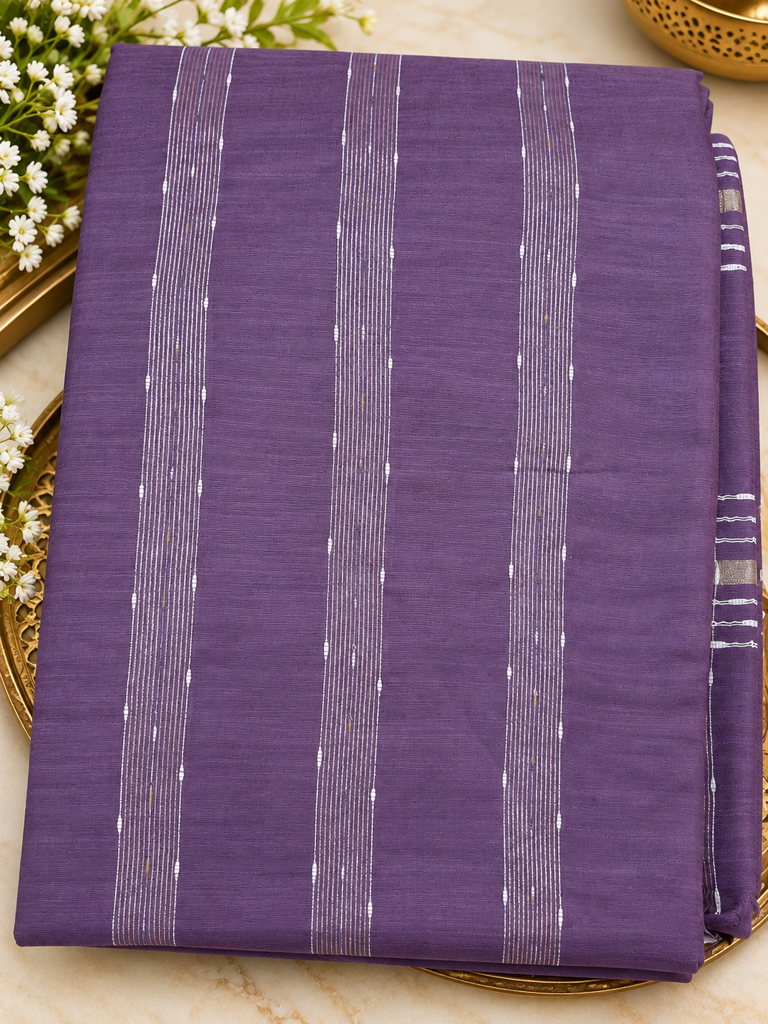 Premium Lavender Purple Semi Tussar Silk Saree - Image 2