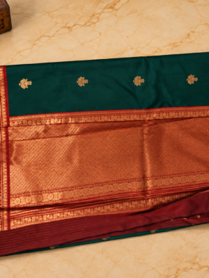 Premium Traditional Bottle Green Semi Silk Saree with Maroon Border