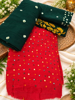Premium Red and Bottle Green Cotton Unstitched Salwar Suit Set
