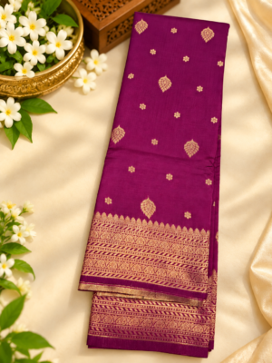 Premium Traditional Magenta Purple Semi Silk Saree with Golden Zari Border