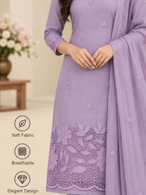 Premium Lavender Chiffon Cutwork Unstitched Salwar Suit Set